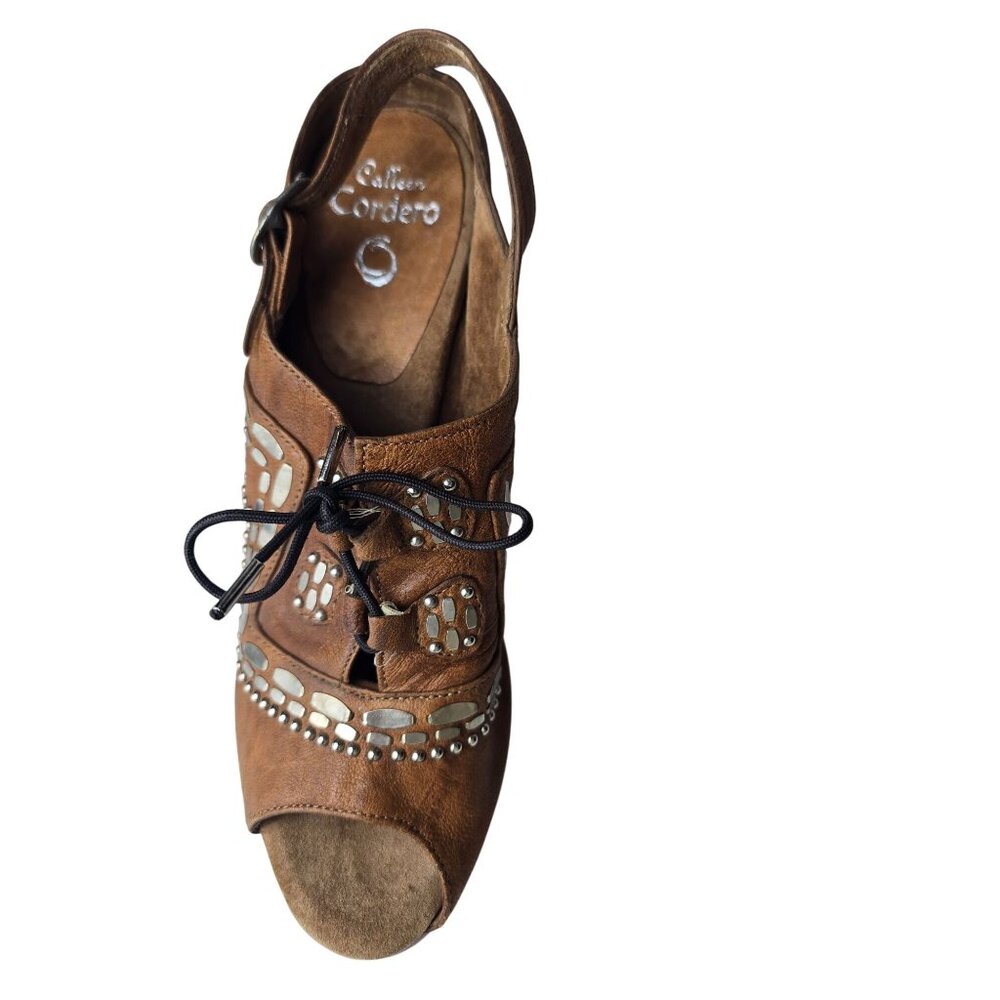 Calleen Cordero Katia Brown Leather Peep-Toe Oxford‎ Heels Size 8 - Picture 5 of 11